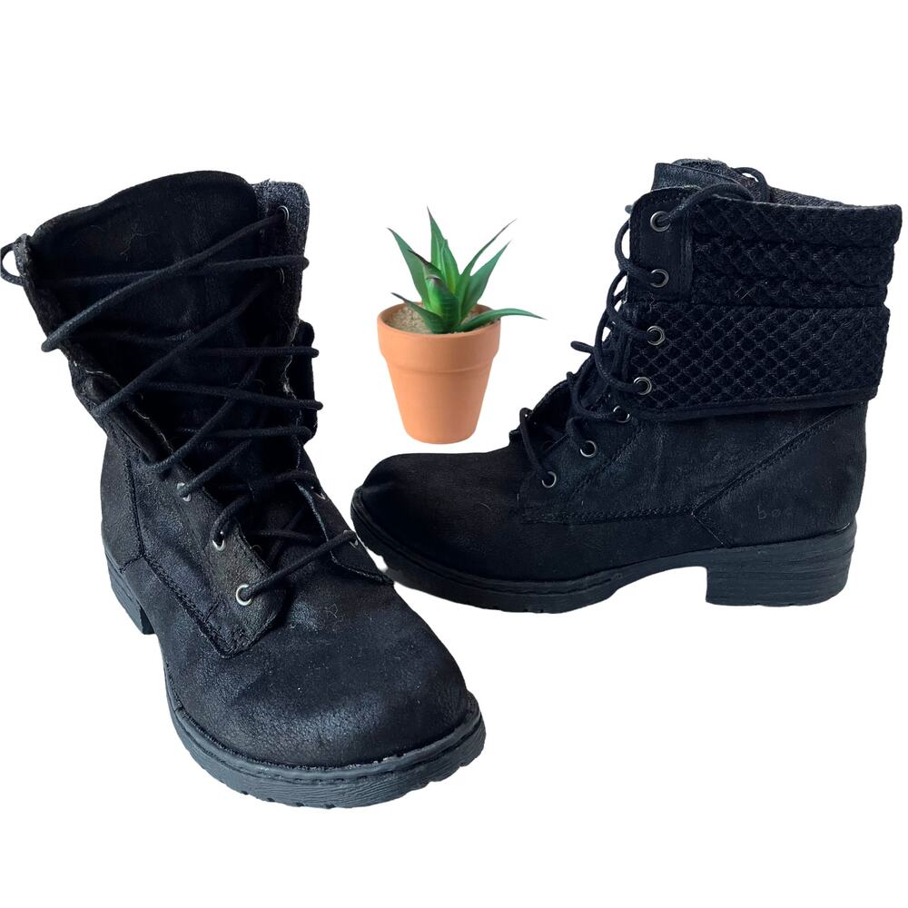 BOC Karel Combat Womens Boots Size 6M Black Stacked Heel  Herringbone Z23400